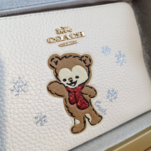 Boxed Corner Zip Wristlet With Bear Snowflake Motif, Two Charms - Picture 4 of 7